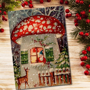  kerstman in paddenstoel feestdagen kaart