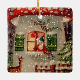  kerstman in paddenstoel keramisch ornament