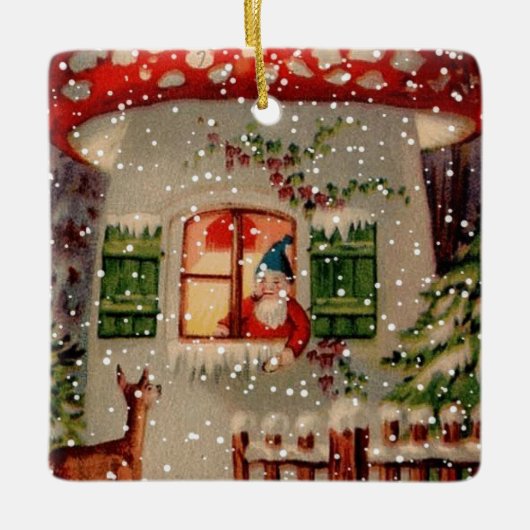  kerstman in paddenstoel keramisch ornament (Voorkant)