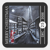 Kerstman in Parijs Kerstmis Vierkante Sticker (Voorkant)