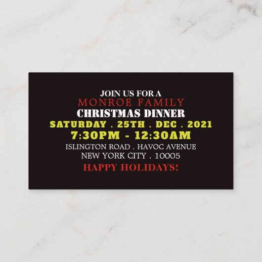 Kerstman in Parijs, uitnodiging voor kerstfeest ti Informatiekaartje (Achterkant)