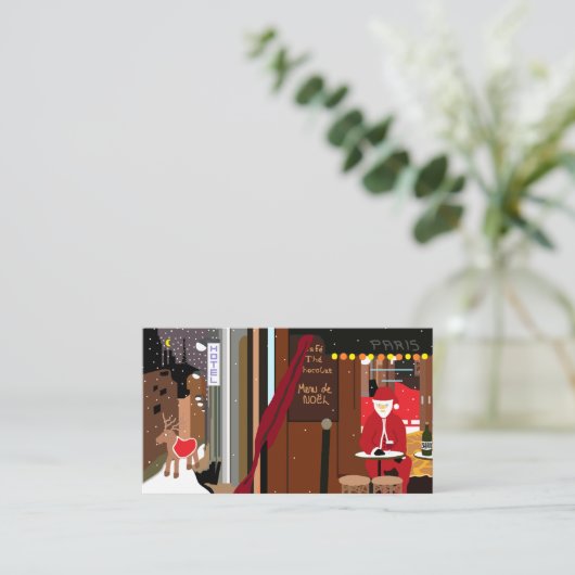 Kerstman in Parijs, uitnodiging voor kerstfeest ti Informatiekaartje (Staand voorkant)