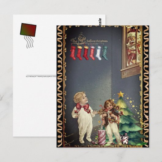 Kerstman in raam kinderen nacht voor Kerstmis Briefkaart (Voorkant / Achterkant)