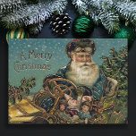 kerstman in Roadster Feestdagenkaart<br><div class="desc">Quaint Victoriaans afbeelding van de gesluierde Kerstman,  gekleed als bestuurder in pet en bril die cadeaus levert in de klassieke roadster op een sneeuwwinternacht.</div>