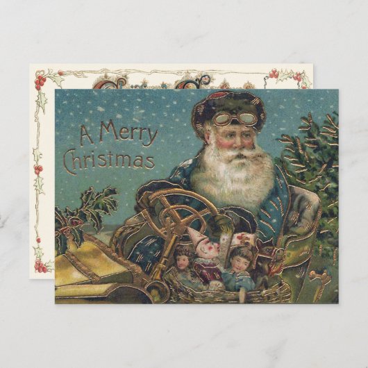  kerstman in Roadster Feestdagenkaart (Voorkant / Achterkant)