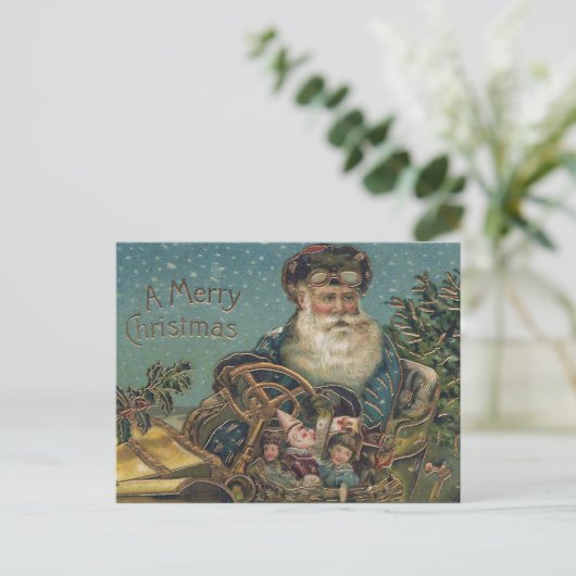  kerstman in Roadster Feestdagenkaart (Staand voorkant)