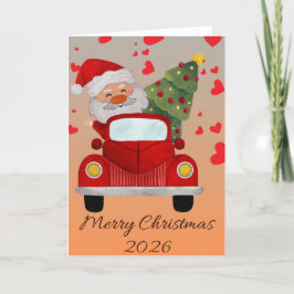 Kerstman in rode auto Kerst Kaart 2025