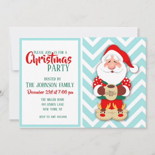 kerstman in rode pyjama met een mok kaart (Voorkant)