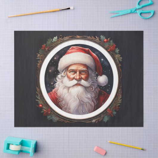 Kerstman in Ronde Lijst Decoupage Ambachtspapier Tissuepapier (Craft)