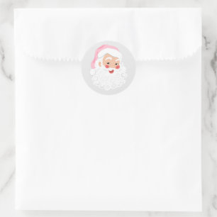 Kerstman in roze hoed vintage Kerstmis Ronde Sticker