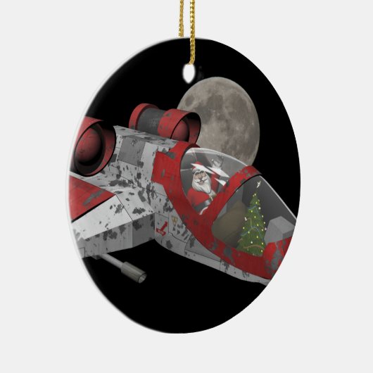 kerstman in ruimteschip keramisch ornament (Rechts)