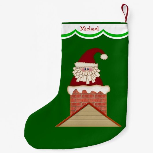 Kerstman in schoorsteen gepersonaliseerd kleine kerstsok (Achterkant)