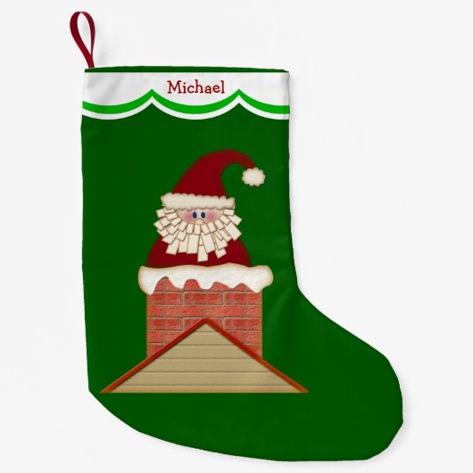 Kerstman in schoorsteen gepersonaliseerd kleine kerstsok (Voorkant)