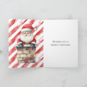 Kerstman in schoorsteen rode strepen Kerstmis Kaart (Binnen)
