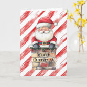 Kerstman in schoorsteen rode strepen Kerstmis Kaart (Gele Bloem)