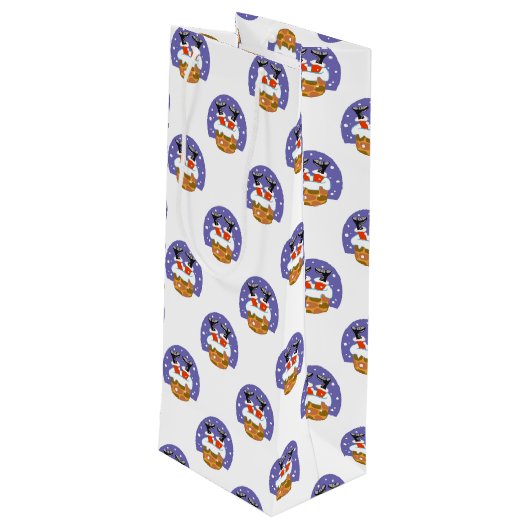 Kerstman in schoorsteen, sneeuw, Kerstmis, Nieuwja Wijn Cadeautas (Achterkant Gekanteld)
