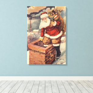 Kerstman in schoorsteen van Victoriaans Kerstmis v Canvas Afdruk