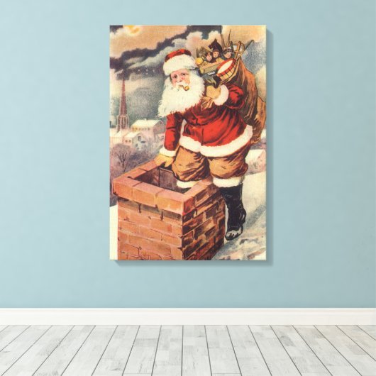 Kerstman in schoorsteen van Victoriaans Kerstmis v Canvas Afdruk (Insitu (Houten vloer))