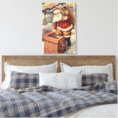 Kerstman in schoorsteen van Victoriaans Kerstmis v Canvas Afdruk (Insitu (Slaapkamer))