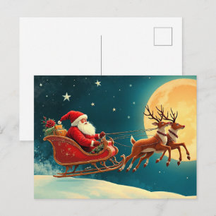 Kerstman in slee briefkaart