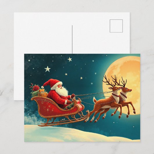 Kerstman in slee briefkaart (Voorkant / Achterkant)