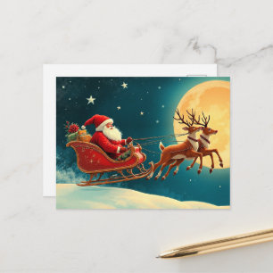 Kerstman in slee feestdagenkaart