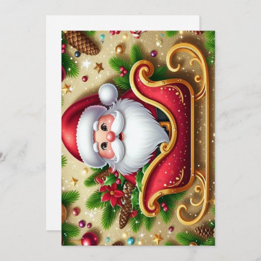 Kerstman in slee  feestdagenkaart (Voorkant / Achterkant)