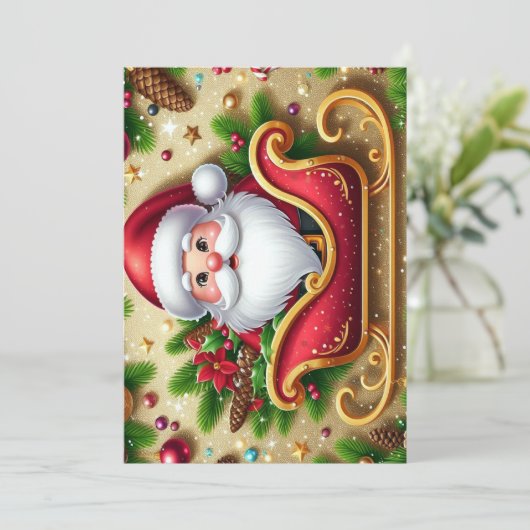 Kerstman in slee  feestdagenkaart (Staand voorkant)