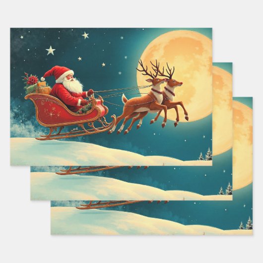 Kerstman in slee inpakpapier vel (Set)