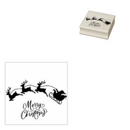 Kerstman in slee Merry Christmas Stempel