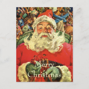 Kerstman in slee met cadeaus in vintage stijl feestdagenkaart