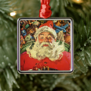 Kerstman in slee met cadeaus in vintage stijl metalen ornament
