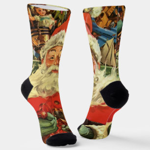Kerstman in slee met cadeaus in vintage stijl sokken