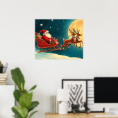 Kerstman in slee met rendieren poster (Thuiskantoor)
