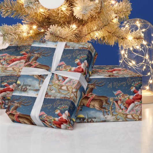  kerstman in Sleigh Flying Cadeaupapier (Feestdagen)