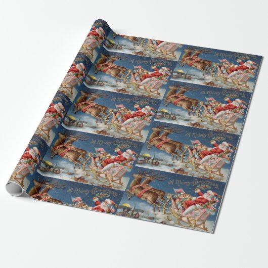  kerstman in Sleigh Flying Cadeaupapier (Uitgerold)