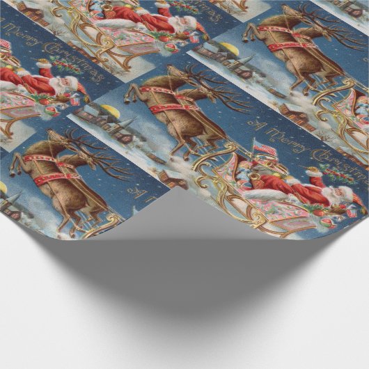  kerstman in Sleigh Flying Cadeaupapier (Hoek)