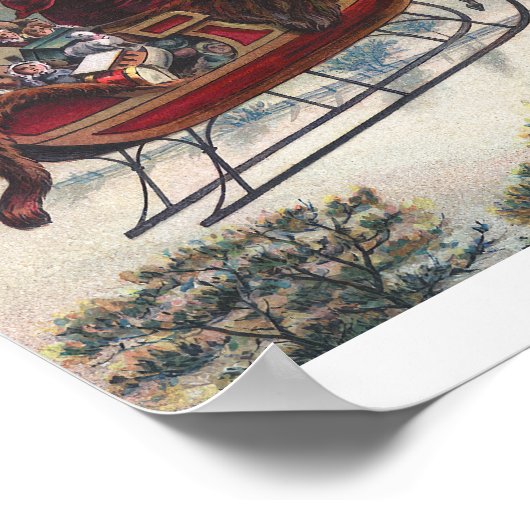  Kerstman in Sleigh Flying Poster (Hoek)