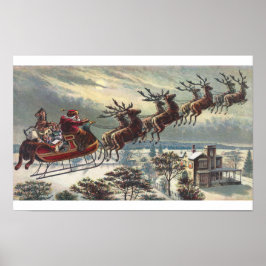  Kerstman in Sleigh Flying Poster