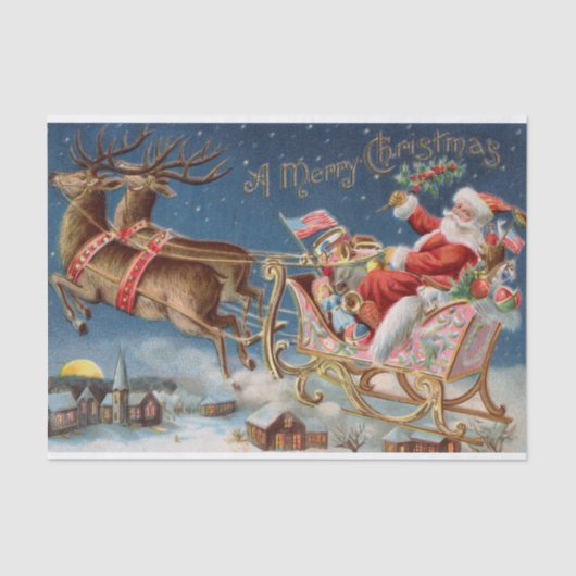  kerstman in Sleigh Flying Tissuepapier (Voorkant)