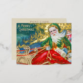  kerstman in Sleigh Merry Gold Folie Feestdagen Briefkaart (Voorkant / Achterkant)