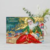  kerstman in Sleigh Merry Gold Folie Feestdagenkaart (Staand Voorkant)