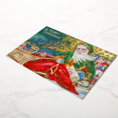  kerstman in Sleigh Merry Gold Folie Feestdagenkaart (Gedraaid)