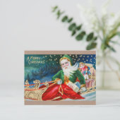 kerstman in Sleigh Merry Kerstmis Feestdagenkaart (Staand voorkant)