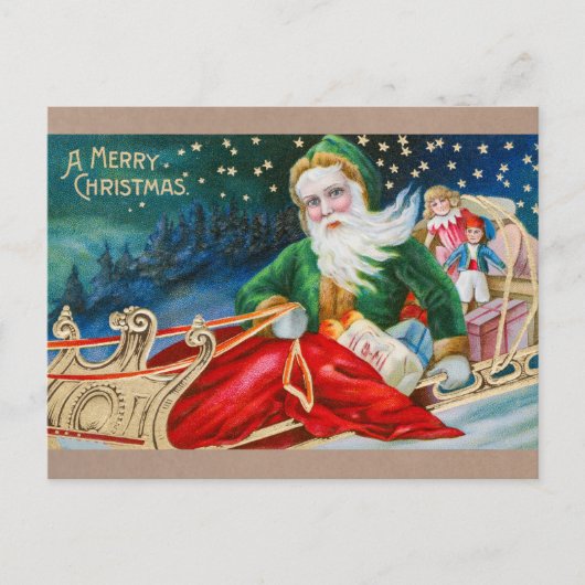 kerstman in Sleigh Merry Kerstmis Feestdagenkaart (Voorkant)