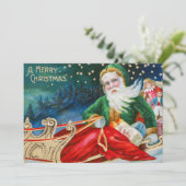 kerstman in Sleigh Merry Kerstmis Feestdagenkaart (Staand voorkant)