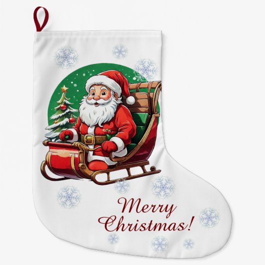 Kerstman in Sleighs Stocking Grote Kerstsok (Voorkant)