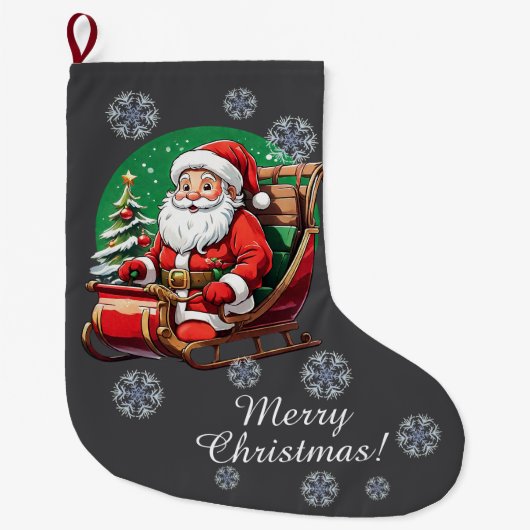 Kerstman in Sleighs Stocking Grote Kerstsok (Voorkant)