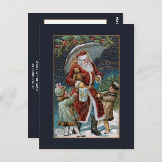 Kerstman in Sneeuw met Kinderen & Paraplu Briefkaart (Voorkant / Achterkant)