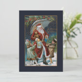 Kerstman in Sneeuw met Kinderen & Paraplu Feestdagenkaart (Staand voorkant)